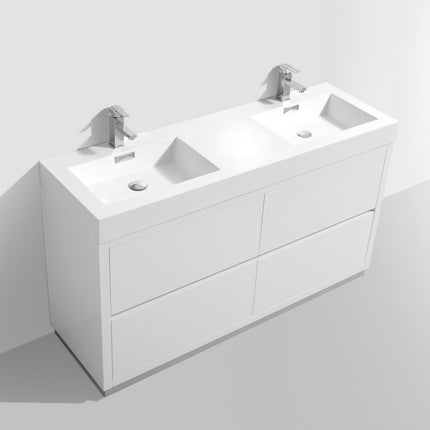 Kube Bath Bliss 60″ Double Sink High Gloss White Free Standing Modern Bathroom Vanity Kube Bath