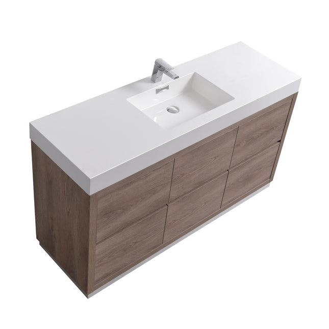 Kube Bath Bliss 60″ Single Sink Butternut Floor Mount Modern Bathroom Vanity Kube Bath