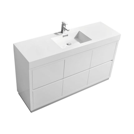 Kube Bath Bliss 60″ Single Sink High Gloss White Free Standing Modern Bathroom Vanity Kube Bath