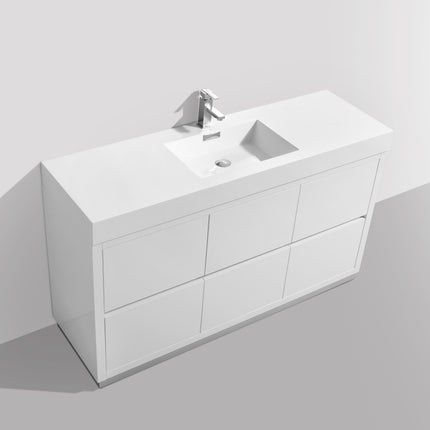 Kube Bath Bliss 60″ Single Sink High Gloss White Free Standing Modern Bathroom Vanity Kube Bath