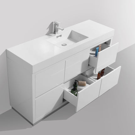 Kube Bath Bliss 60″ Single Sink High Gloss White Free Standing Modern Bathroom Vanity Kube Bath