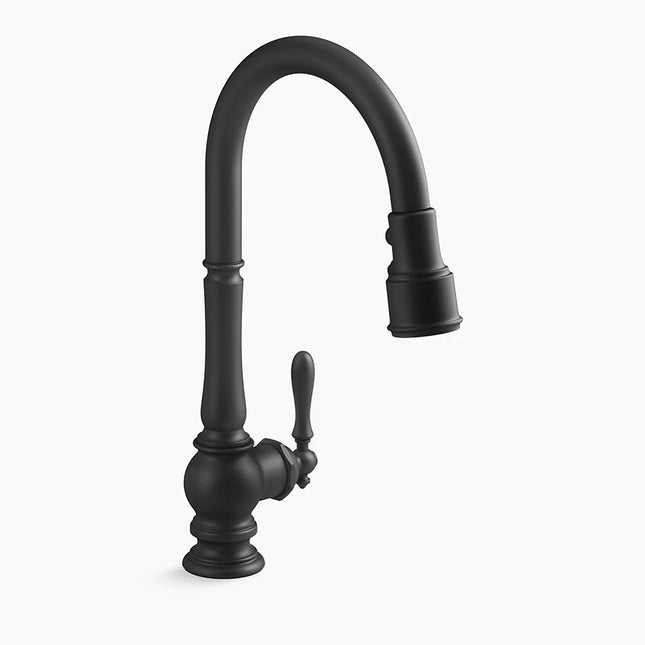 Kohler Artifacts Pull-down kitchen sink faucet with three-function sprayhead K-99259-BL - Plumbing Market