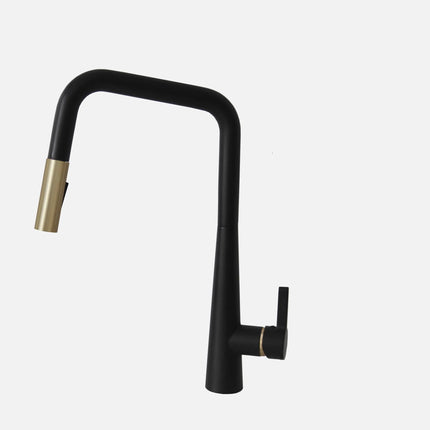 STYLISH Kitchen Sink Faucet Single Handle Pull Down Dual Mode Lead Free Matte Black/Gold K-143NG - Plumbing Market