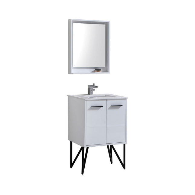 KubeBath Bosco 24″ High Gloss White Modern Bathroom Vanity W/ White Countertop Kube Bath