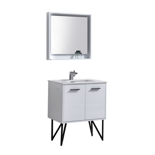 KubeBath Bosco 30″ High Gloss White Modern Bathroom Vanity W/ White Countertop Kube Bath