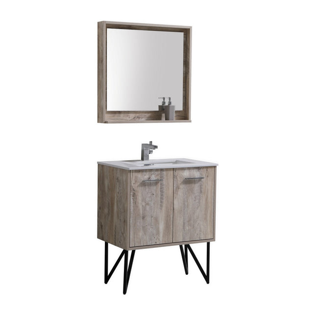 KubeBath Bosco 30″ Modern Nature Wood Bathroom Vanity W/ Cream Countertop Kube Bath