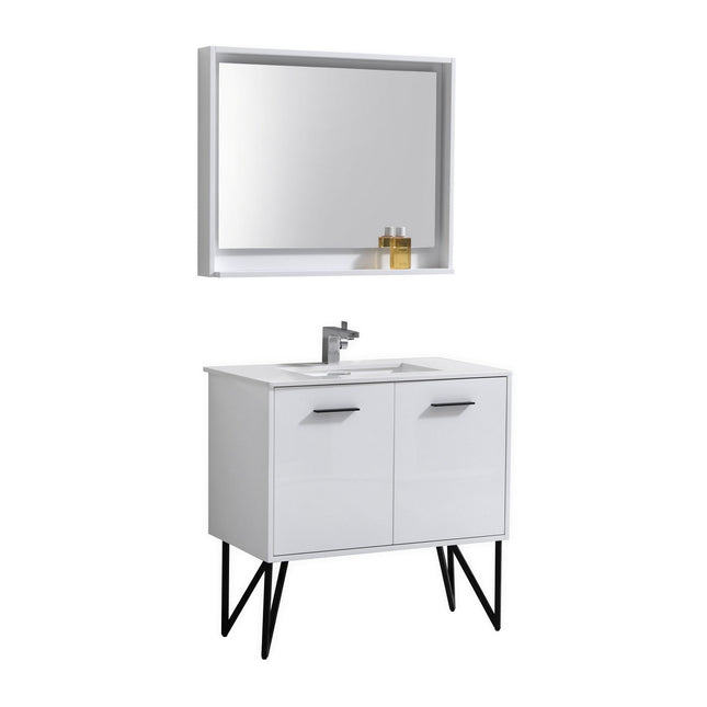 KubeBath Bosco 36″ High Gloss White Modern Bathroom Vanity W/ White Countertop Kube Bath