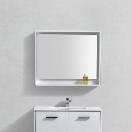 Kube Bath 36" Wide Framed Mirror With Shelf – High Gloss White Kube Bath