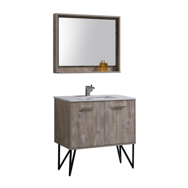 KubeBath Bosco 36″ Modern Nature Wood Bathroom Vanity W/ White Countertop Kube Bath