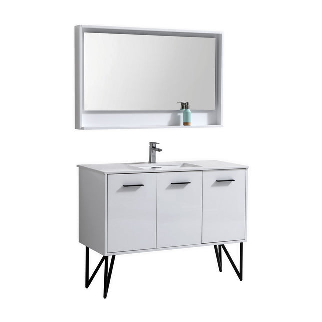 KubeBath Bosco 48″ High Gloss White Modern Bathroom Vanity W/ White Countertop Kube Bath