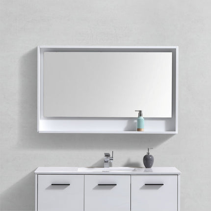 Kube Bath 48" Wide Framed Mirror With Shelf – High Gloss White Kube Bath