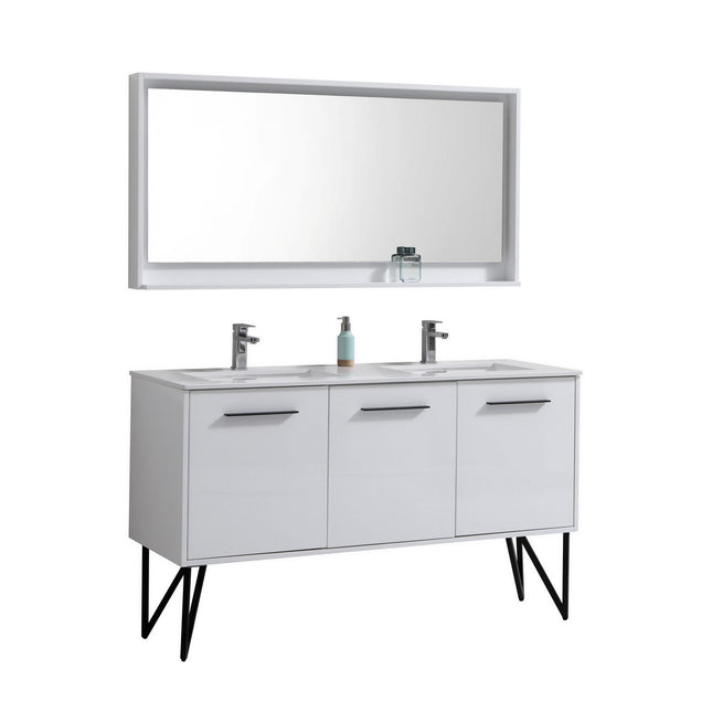 KubeBath Bosco 60″ High Gloss White Modern Bathroom Vanity W/ White Countertop Kube Bath