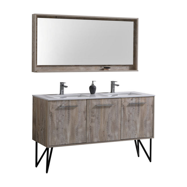 KubeBath Bosco 60″ Nature Wood Modern Bathroom Vanity W/ White Countertop Kube Bath