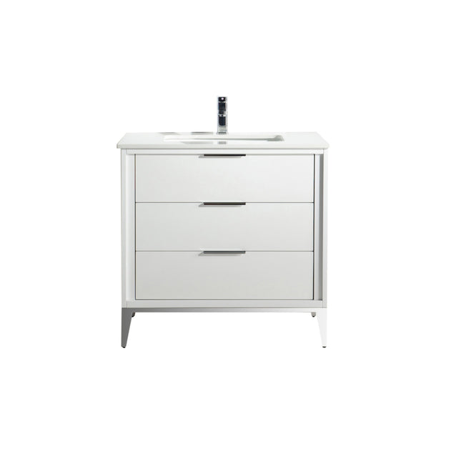 KubeBath Divani 36″ Gloss White Single Sink Vanity W/ Quartz Counter Top Kube Bath