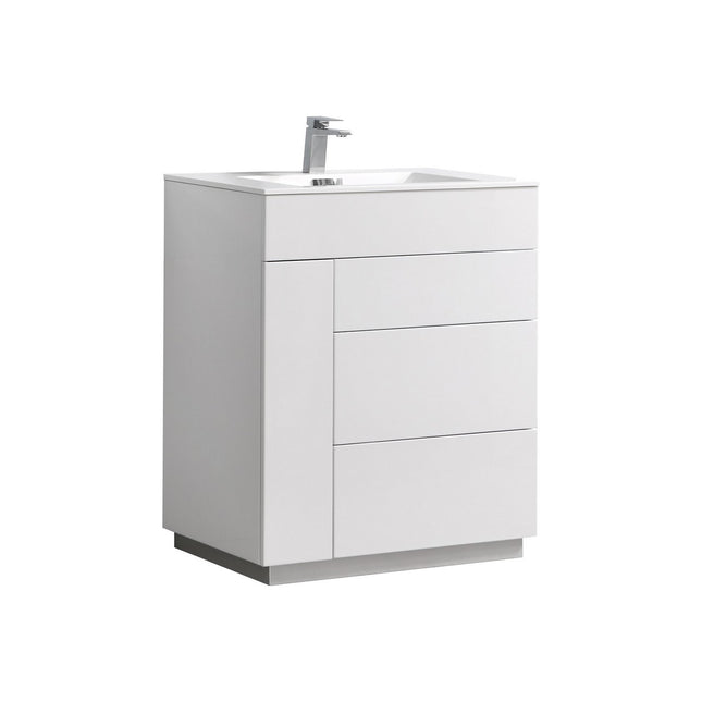 Kube Bath Milano 30″ Gloss White Floor Mount Modern Bathroom Vanity Kube Bath