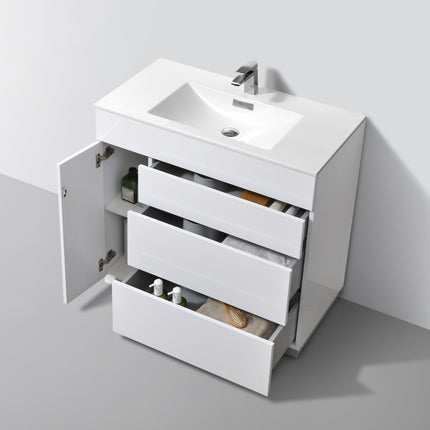 Kube Bath Milano 36″ Gloss White Floor Mount Modern Bathroom Vanity Kube Bath