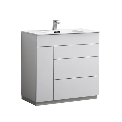 Kube Bath Milano 36″ Gloss White Floor Mount Modern Bathroom Vanity Kube Bath