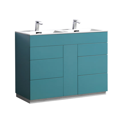 Kube Bath Milano 48″ Double Sink Teal Green Floor Mount Modern Bathroom Vanity Kube Bath