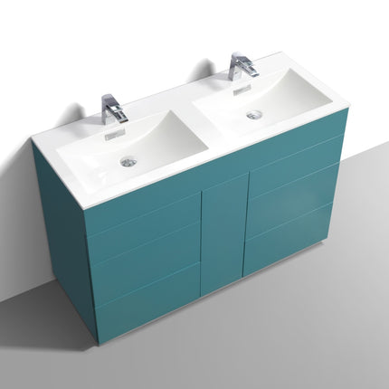 Kube Bath Milano 48″ Double Sink Teal Green Floor Mount Modern Bathroom Vanity Kube Bath