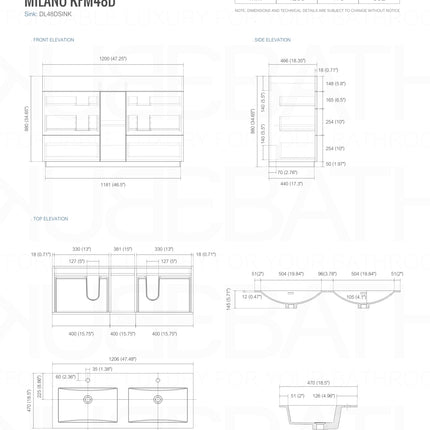 Kube Bath Milano 48″ Double Sink High Gloss White Floor Mount Modern Bathroom Vanity Kube Bath