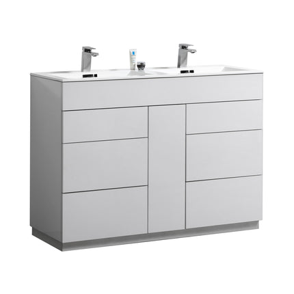 Kube Bath Milano 48″ Double Sink High Gloss White Floor Mount Modern Bathroom Vanity Kube Bath