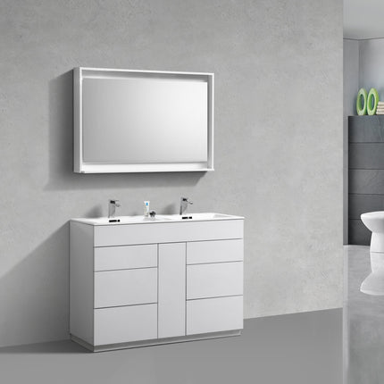 Kube Bath Milano 48″ Double Sink High Gloss White Floor Mount Modern Bathroom Vanity Kube Bath