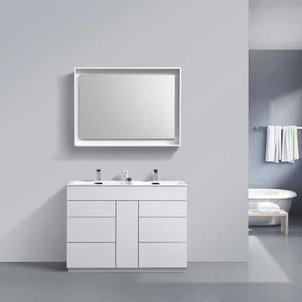 Kube Bath Milano 48″ Double Sink High Gloss White Floor Mount Modern Bathroom Vanity Kube Bath