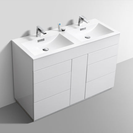 Kube Bath Milano 48″ Double Sink High Gloss White Floor Mount Modern Bathroom Vanity Kube Bath