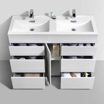 Kube Bath Milano 48″ Double Sink High Gloss White Floor Mount Modern Bathroom Vanity Kube Bath