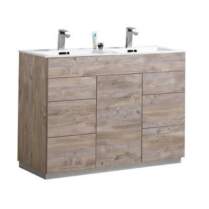 Kube Bath Milano 48″ Double Sink Nature Wood Floor Mount Modern Bathroom Vanity Kube Bath