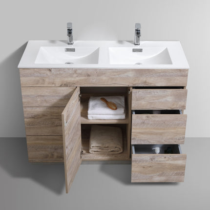 Kube Bath Milano 48″ Double Sink Nature Wood Floor Mount Modern Bathroom Vanity Kube Bath