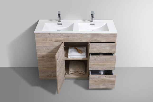 Kube Bath Milano 48″ Double Sink Nature Wood Floor Mount Modern Bathroom Vanity Kube Bath