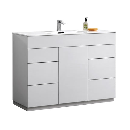 Kube Bath Milano 48″ High Gloss White Floor Mount Modern Bathroom Vanity Kube Bath