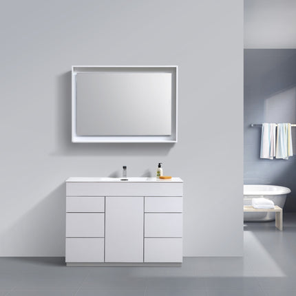 Kube Bath Milano 48″ High Gloss White Floor Mount Modern Bathroom Vanity Kube Bath