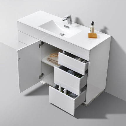 Kube Bath Milano 48″ High Gloss White Floor Mount Modern Bathroom Vanity Kube Bath