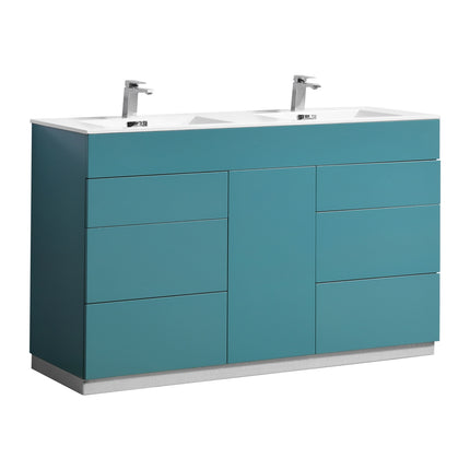 Kube Bath Milano 60″ Double Sink Teal Green Floor Mount Modern Bathroom Vanity Kube Bath