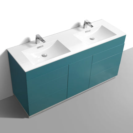 Kube Bath Milano 60″ Double Sink Teal Green Floor Mount Modern Bathroom Vanity Kube Bath