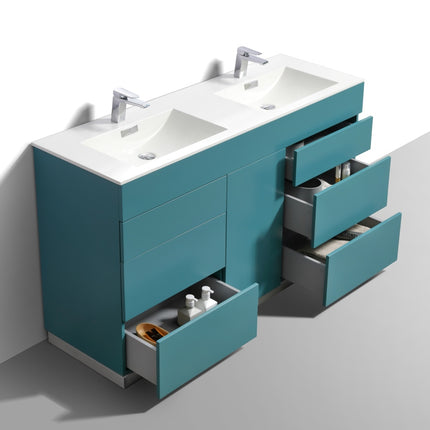 Kube Bath Milano 60″ Double Sink Teal Green Floor Mount Modern Bathroom Vanity Kube Bath