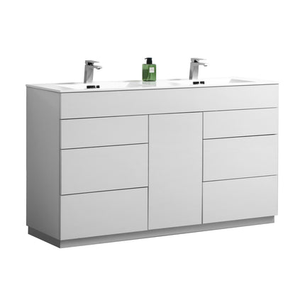 Kube Bath Milano 60″ Double Sink High Gloss White Floor Mount Modern Bathroom Vanity Kube Bath