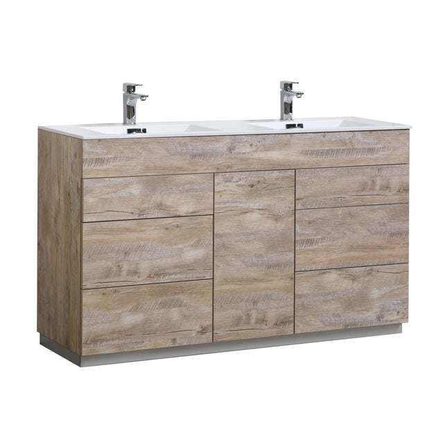 Kube Bath Milano 60″ Double Sink Nature Wood Floor Mount Modern Bathroom Vanity Kube Bath