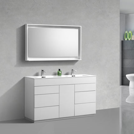 Kube Bath Milano 60″ Double Sink High Gloss White Floor Mount Modern Bathroom Vanity Kube Bath