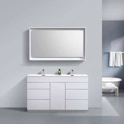 Kube Bath Milano 60″ Double Sink High Gloss White Floor Mount Modern Bathroom Vanity Kube Bath