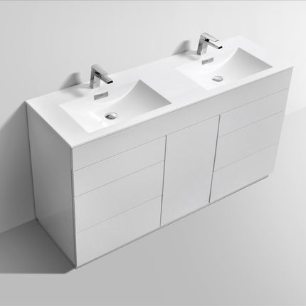 Kube Bath Milano 60″ Double Sink High Gloss White Floor Mount Modern Bathroom Vanity Kube Bath