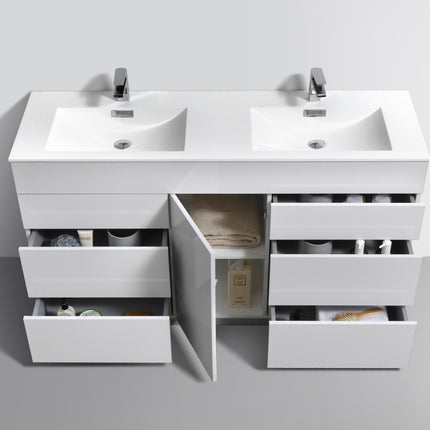 Kube Bath Milano 60″ Double Sink High Gloss White Floor Mount Modern Bathroom Vanity Kube Bath