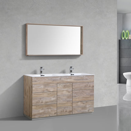 Kube Bath Milano 60″ Double Sink Nature Wood Floor Mount Modern Bathroom Vanity Kube Bath