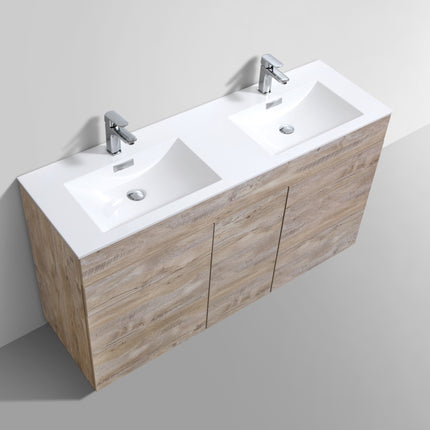 Kube Bath Milano 60″ Double Sink Nature Wood Floor Mount Modern Bathroom Vanity Kube Bath