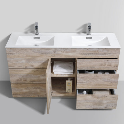 Kube Bath Milano 60″ Double Sink Nature Wood Floor Mount Modern Bathroom Vanity Kube Bath