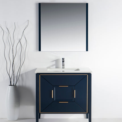 Kube Bath Vetro 36″ Gloss Blue Vanity W/ Quartz Counter Top Kube Bath