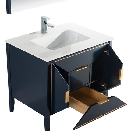 Kube Bath Vetro 36″ Gloss Blue Vanity W/ Quartz Counter Top Kube Bath