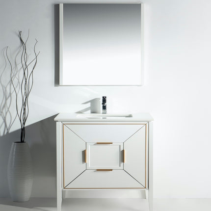 Kube Bath Vetro 36″ Gloss White Vanity W/ Quartz Counter Top Kube Bath